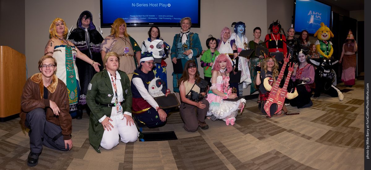 Line up of cosplay contest participants and judges